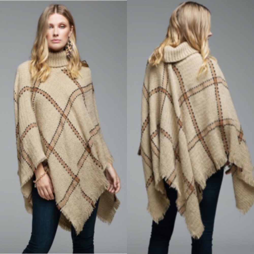 Poncho Turtleneck Windowpane Print - Picture 12 of 14